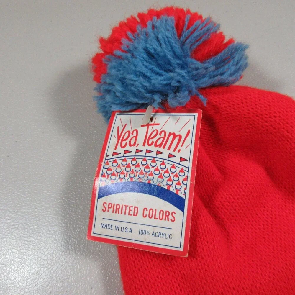 Headwear of Hi-bulk youth red an blue Huskies cuffed pom beanie winter hat NWT